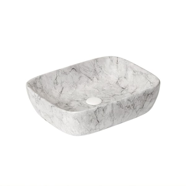 19.69 in. Rectangular Ceramic Vessel Bathroom Sink in St1 Gray with Marble Pattern