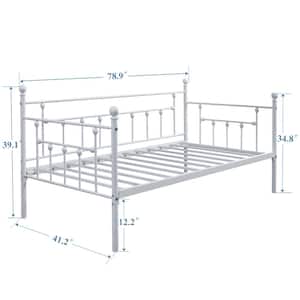 White Daybed Victorian Style Multifunctional Metal Platform with Headboard, Frame Twin Size Mattress Foundation Daybed