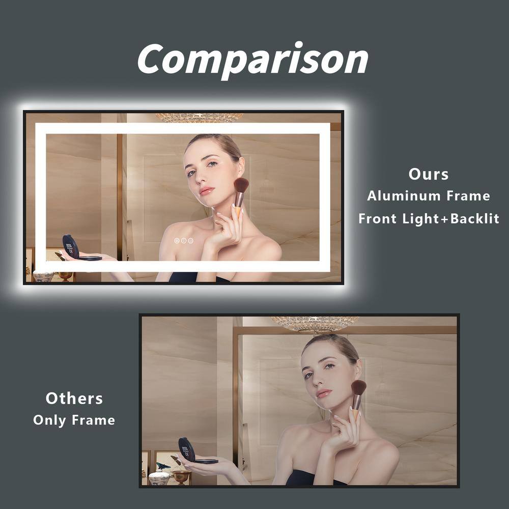 Oversized Black Aluminum LED Lighted Vanity Mirror