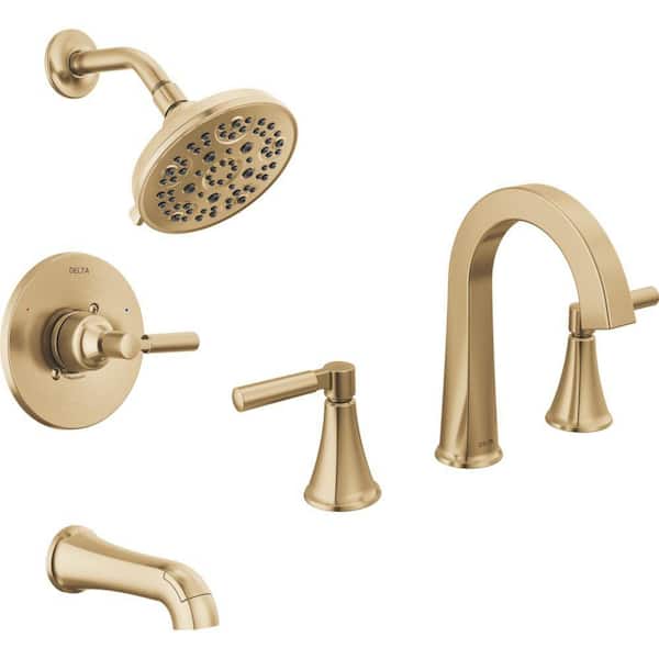 Lorna Gold 8 in. Widespread 2-Handle Bathroom Sink Faucet Bundle Tub/Shower Trim and Rough-In in Champagne Bronze