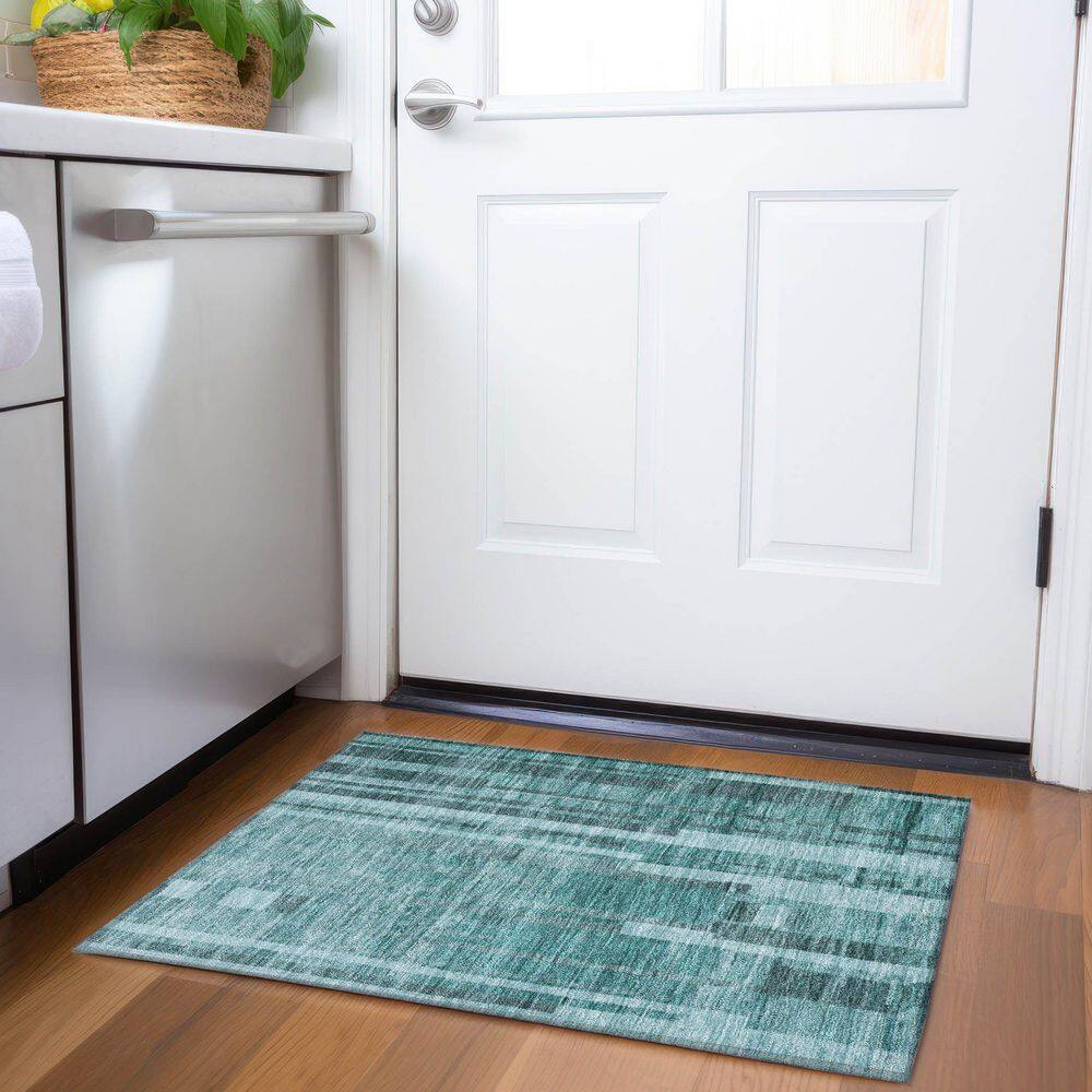 Mayfield Premium Machine Washable Abstract AMF1063 Teal 2 ft. x 3 ft. Area Rug price history on PriceWatchPro