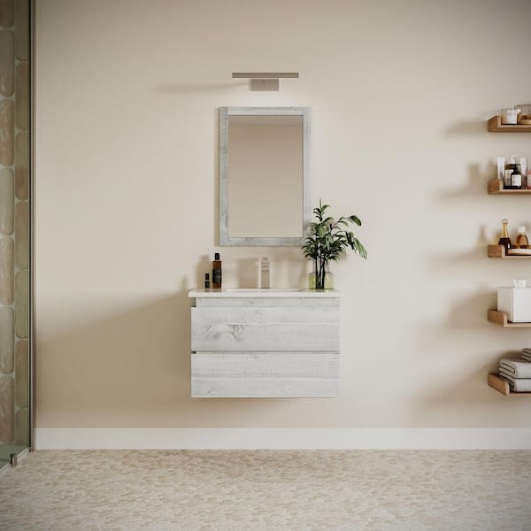 Formosa 30 in. Single Sink Wall Mount Rustic White Bath Vanity with White Quartz Top and Undermount Ceramic Sink