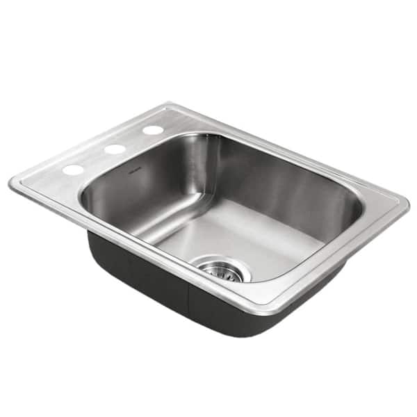 Houzer Glowtone 17 in. Stainless Steel Topmount 3-hole Single Bowl Bar Sink with Strainer - A1722-7BS-1