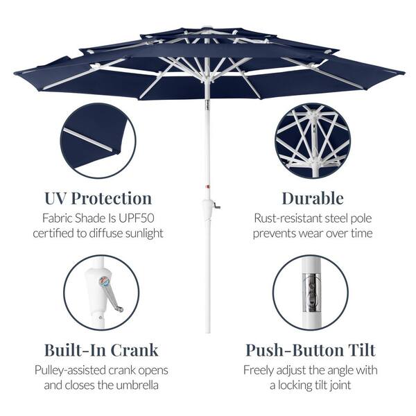 13ft patio umbrella Tangkula 13FT Double-sided Patio Umbrella with Solar Lights, Large Twin Table Umbrella with Crank Handle, Turquoise