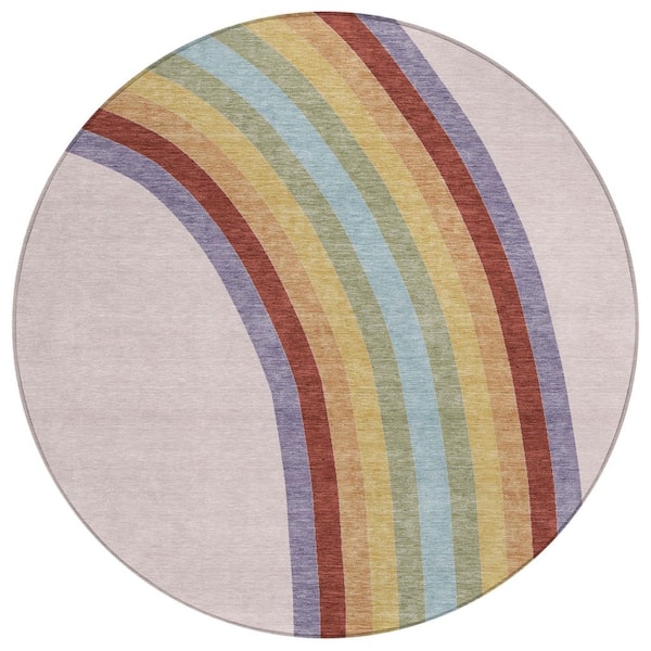 Chantille Machine Washable Indoor/Outdoor Abstract ACN3053 Pink 8 ft. x 8 ft. Round Rug
