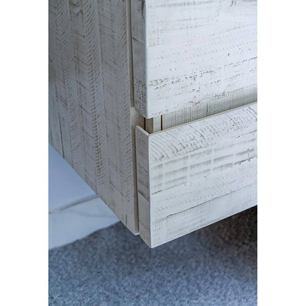 Rustic White Acacia Wood Wall-Mount Single Sink Vanity Base