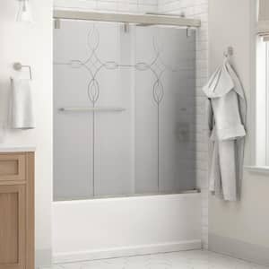 Mod 60 in. x 59-1/4 in. Soft-Close Frameless Sliding Bathtub Door in Nickel with 1/4 in. Tempered Tranquility Glass