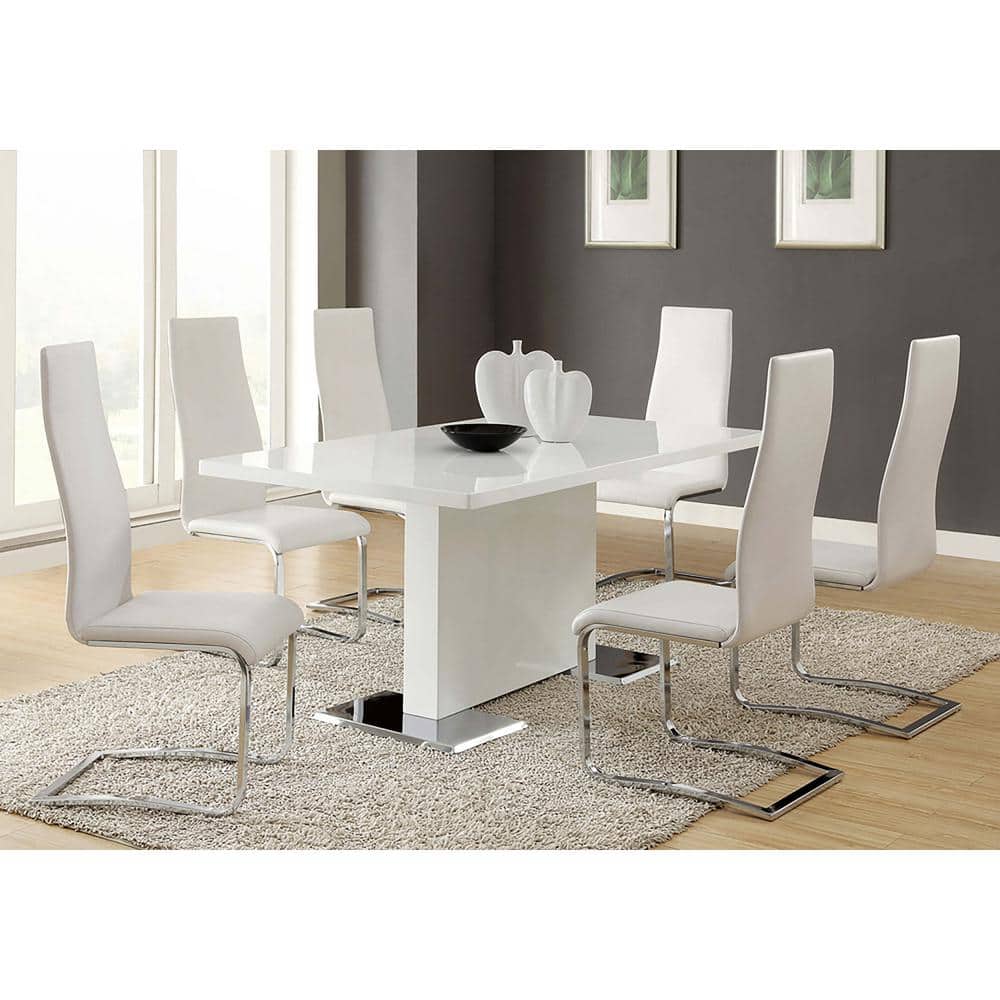 Contemporary Rectangular Extendable Dining Table with Chrome Finish