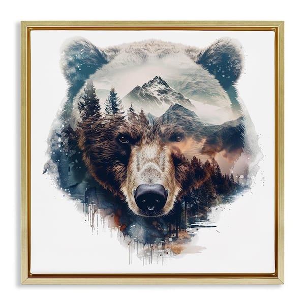 Stupell Industries Bear Head Silhouette by LSR Design Studio Gold Floater Frame Animal Graphic Art Print 18 in. x 18 in.