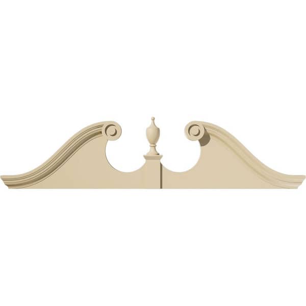 Ekena Millwork 60 in. W x 15 in. H x 2-3/4 in. P Rams Head Signature Urethane Pediment (Urn Ships Unattached in Box), Primed Tan