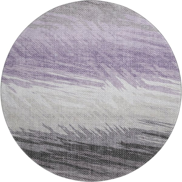 Mayfield Premium Machine Washable Abstract AMF2272 Lavender 8 ft. x 8 ft. Round Rug