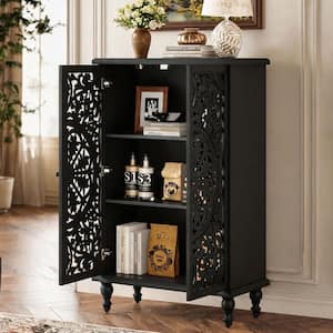 Rectangle Black 47.44 in. H Accent Storage Cabinet with 2 Farmhouse Hollow Carved Doors