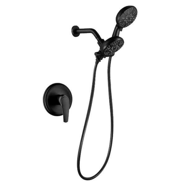 Rain 7-Spray Single Handle Handheld Shower Faucet with Valve 1.8 GPM Adjustable Dual Shower Heads in Black