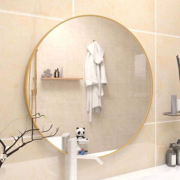 Seafuloy 16 in. W x 16 in. H Gold Round Wall Mirror Metal Frame Circle  Mirror for Bedroom, Bathroom, Entryway Wall Decor YM-YJ-GD16 - The Home  Depot