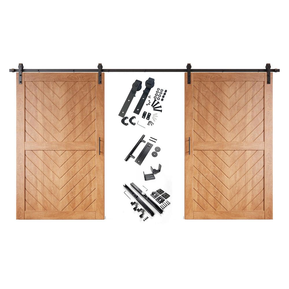 JT3 48 in. x 80 in. C-Panel Early American Fishbone Design Double Pine Wood Sliding Barn Door with Hardware Kit price history on PriceWatchPro