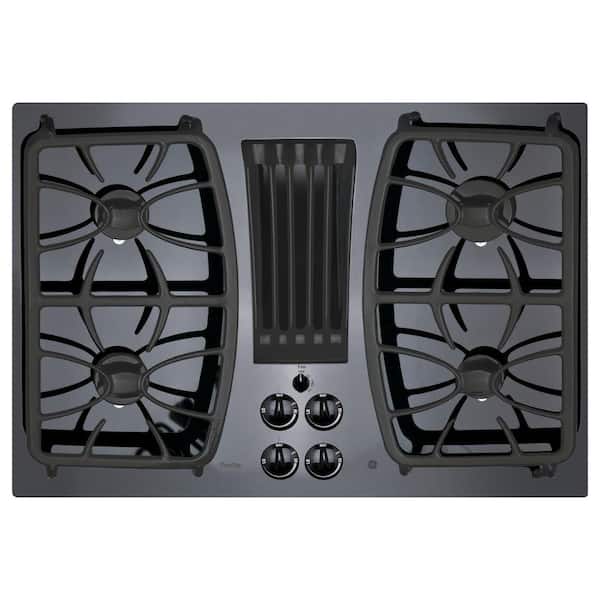 GE Profile 30 in. Gas-on-Glass DownDraft Gas Cooktop in Black with 4 Burners