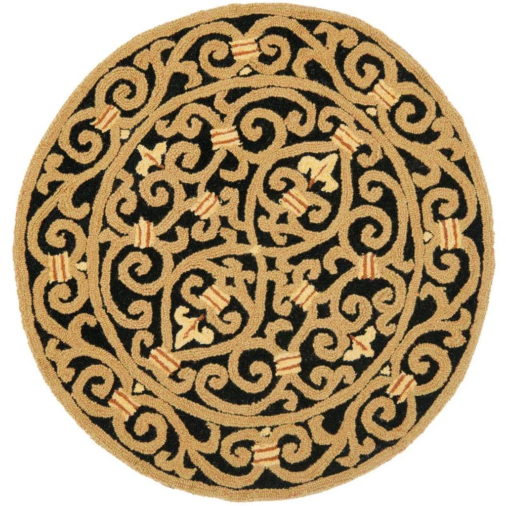 Chelsea Black and Beige Hand-Hooked Round Wool Area Rug
