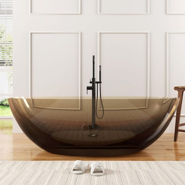 Eaton 71 in. x 35.4 in. Stone Resin Solid Surface Flatbottom Freestanding Soaking Bathtub in Transparent Brown