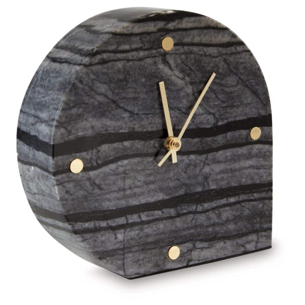 Black Marble Contemporary Table Clock Set with Gold Accents