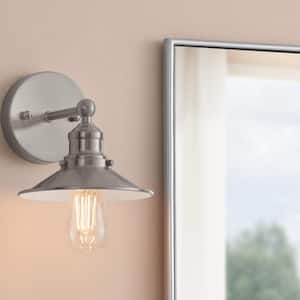 Glenhurst 1-Light Brushed Nickel Indoor Wall Sconce with Metal Shade, Industrial Farmhouse Wall Light