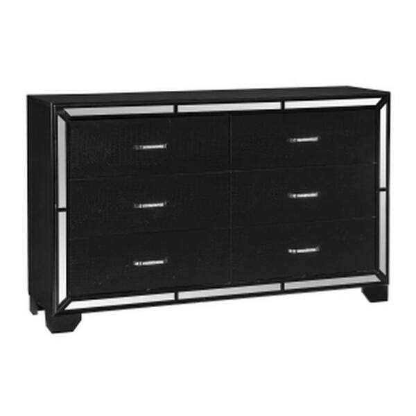 Benjara 59 in. Black 6-Drawer Dresser