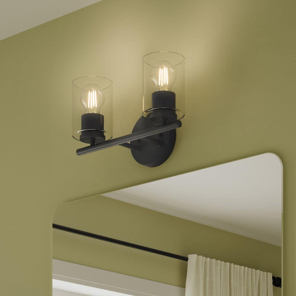 Replay 13 in. 2-Light Black Vanity Light with Clear Glass Shades price history on PriceWatchPro