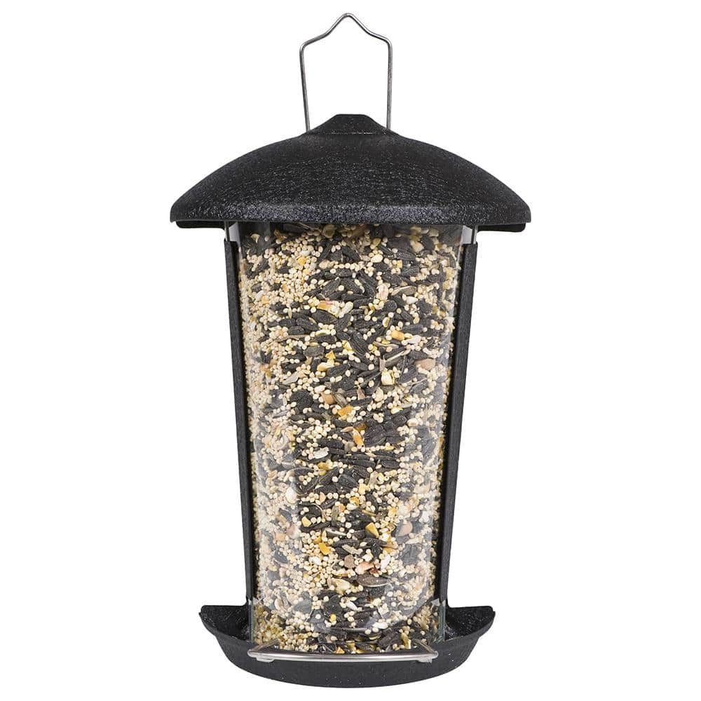 Black Plastic and Wood Wall Mount Bird Feeder with Tray