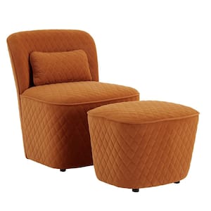 Orange Fabric Chair And Ottoman