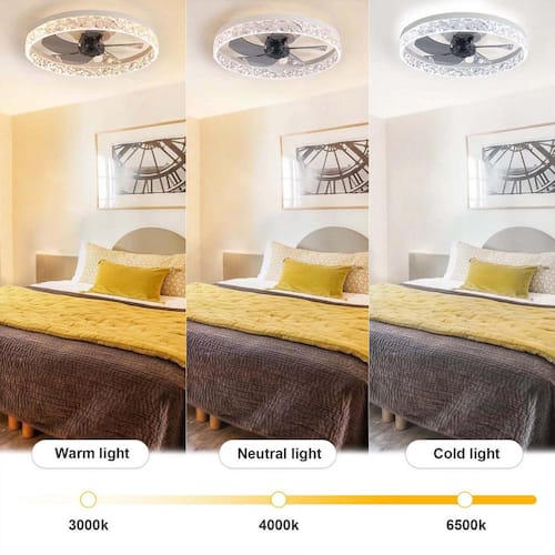 19.69 in. White Pleated Crystal LED Indoor Ceiling Fan with Light and ABS Blades,Remote Control for Living Room Ceiling Fans