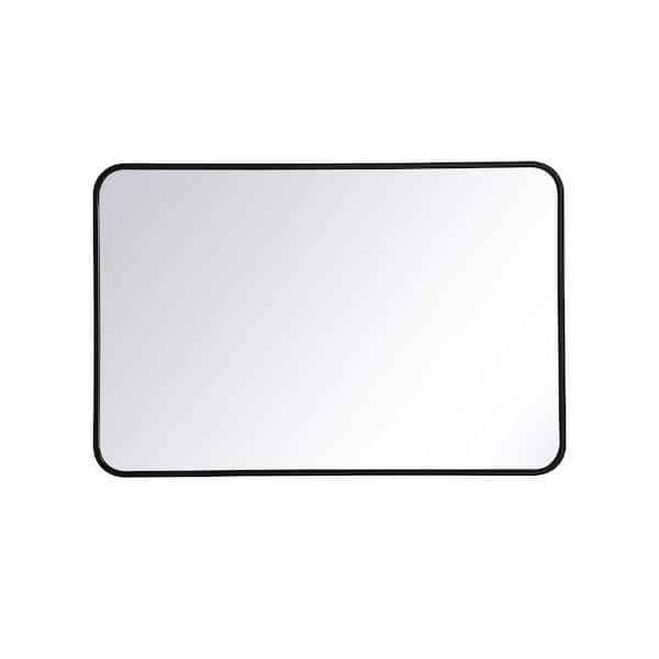 Unbranded Timeless Home 24 in. W x 36 in. H x Modern Soft Corner Metal Rectangle Black Mirror