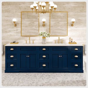 Epic 96 in. W x 22 in. D x 34 in. H Double Bathroom Vanity in Blue with White Quartz Top with White Sinks