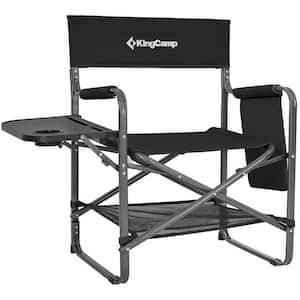 Black Folding Camping Chair with Side Table and Pockets