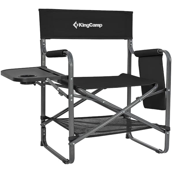KingCamp Black Folding Camping Chair with Side Table and Pockets
