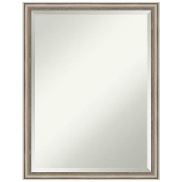 Amanti Art Salon Scoop Pewter 20 in. x 26 in. Beveled Casual Rectangle Wood Framed Wall Mirror in Silver