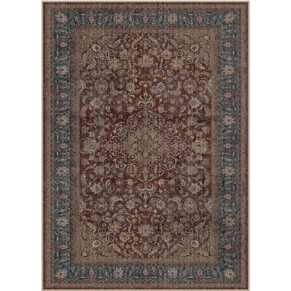 Kerman Red 9 ft. x 12 ft. Vintage Medallion Distressed Area Rug