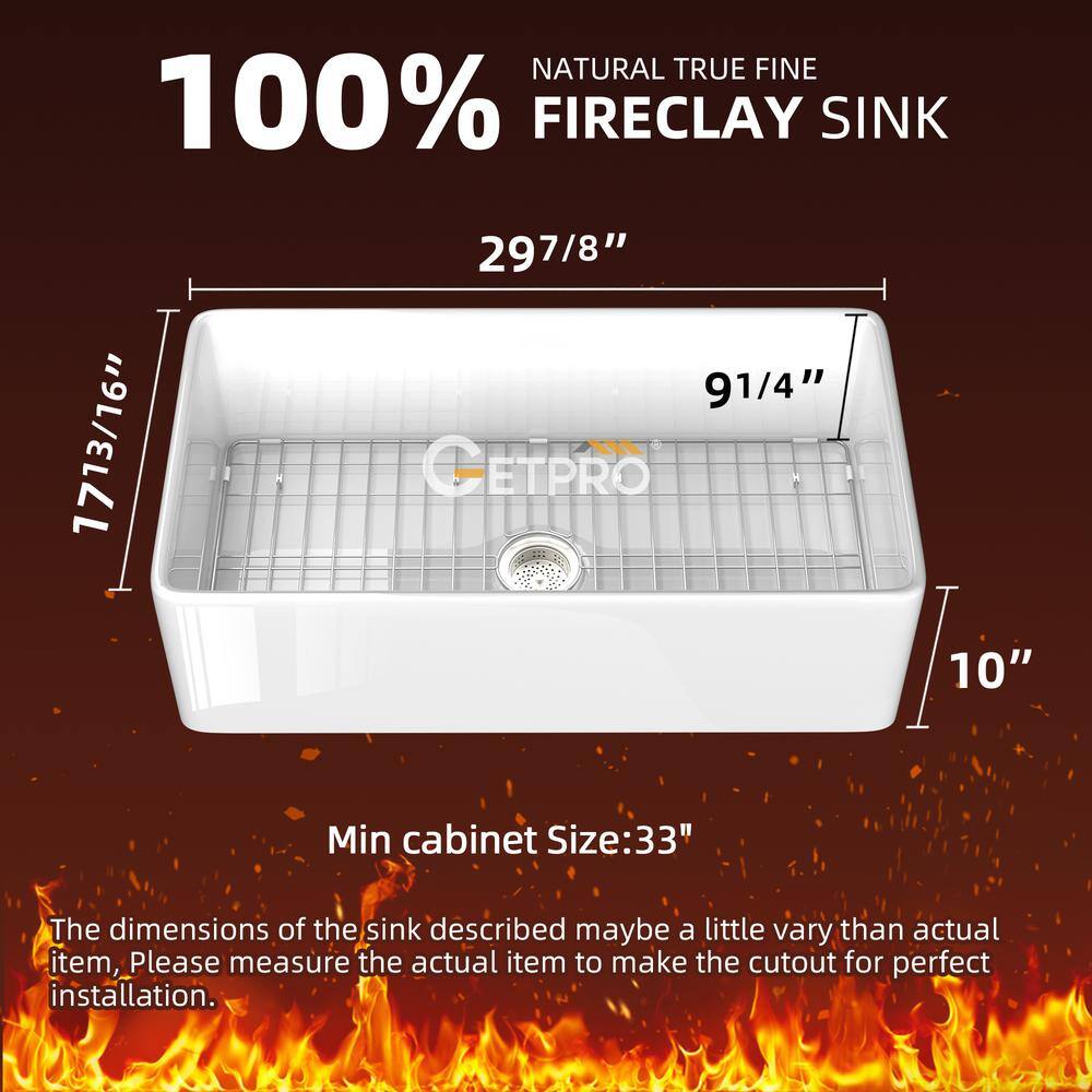 White Fireclay Single Bowl Farmhouse Kitchen Sink with Grid