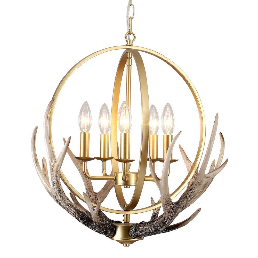 5-Light Gold Modern Circle Chandelier with Metal Shade, No Bulbs Included price history on PriceWatchPro