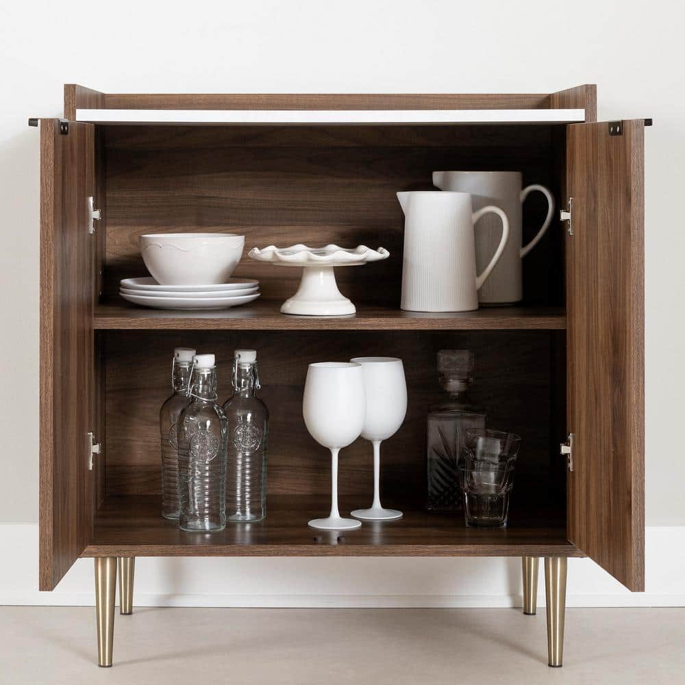 Natural Walnut and Oxide Brown Adjustable Shelf Cabinet