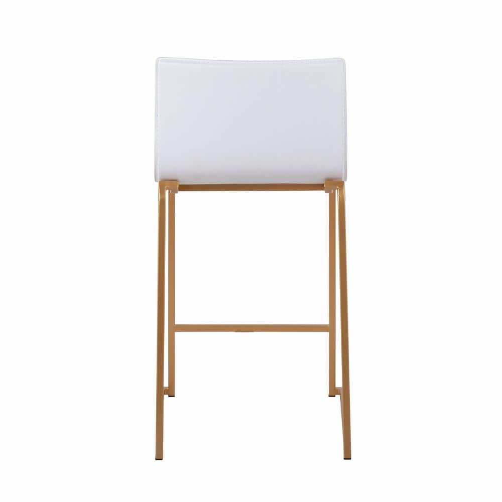 Set of 2 White Faux Leather and Gold Metal Counter Stools