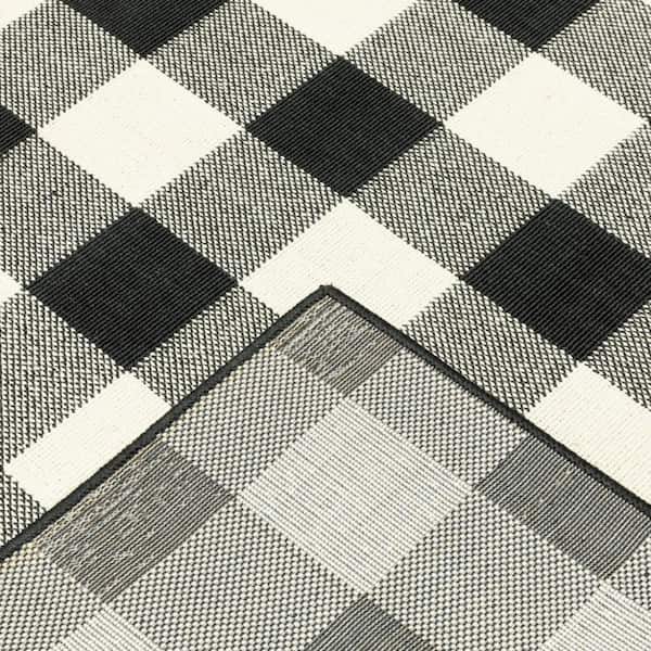 Bernadette Black 2 ft. x 8 ft. Unthemed Woven Striped Polypropylene Rectangle Area Rug