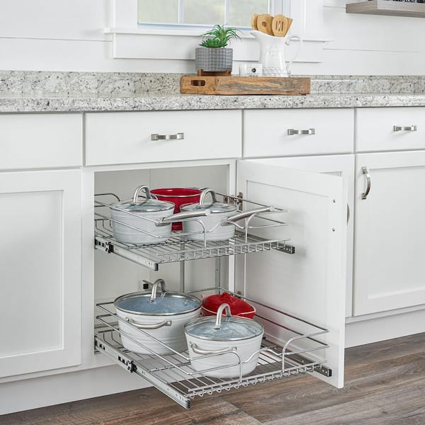 Chrome Kitchen Cabinet Pull Out Shelf Organizer, 21 x 22 in.