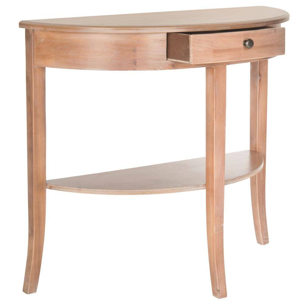 Natural Wood Demilune Hallway Table with Storage