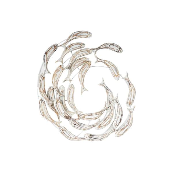 Litton Lane 28 in. x 32 in. Wood White Handmade Fish Wall Decor