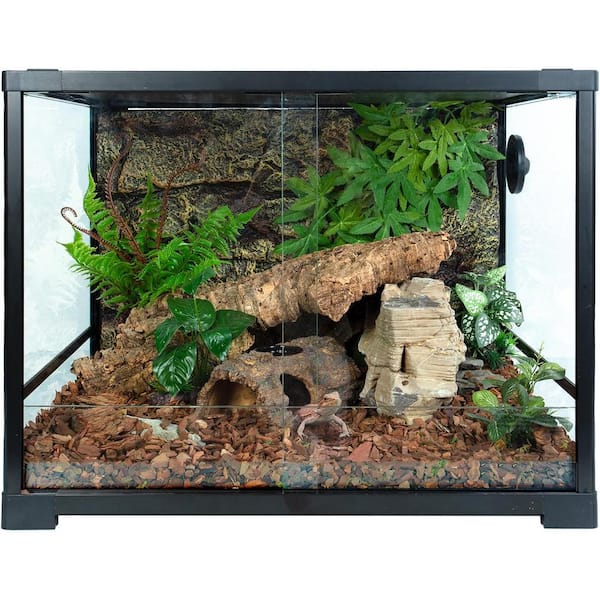 Afoxsos Reptile Resin Hides and Caves with Top Feeder Hollow Bark Log Hideout for Tank and Aquariums 9 in. 2-in-1