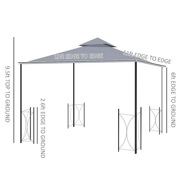 Outsunny 13 ft. x 11 ft. Patio Grey Gazebo Canopy Garden