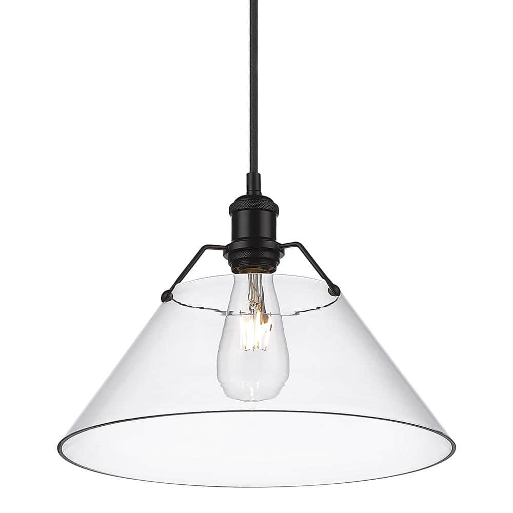 Orwell 14" Matte Black and Clear Glass Industrial Pendant Light
