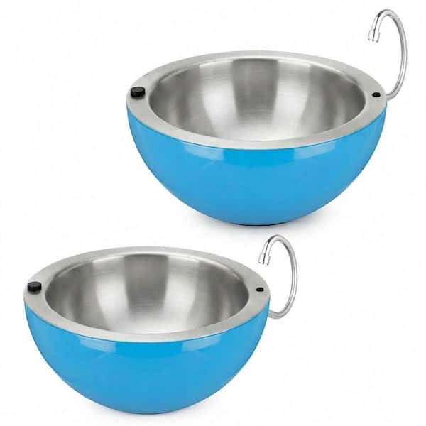 2-Pack 16 oz. Stainless Steel Double-Walled Chilled Dip Bowls with Sporks and Spoons, 6.3 in. Dia. Cold