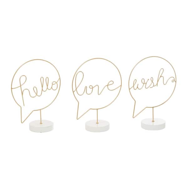 Litton Lane 13 in. H Wooden Hello, Love, Wish Decorative Sign with Text Bubble Design (Set of 3)