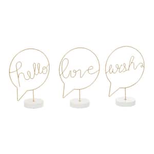 13 in. H Wooden Hello, Love, Wish Decorative Sign with Text Bubble Design (Set of 3)