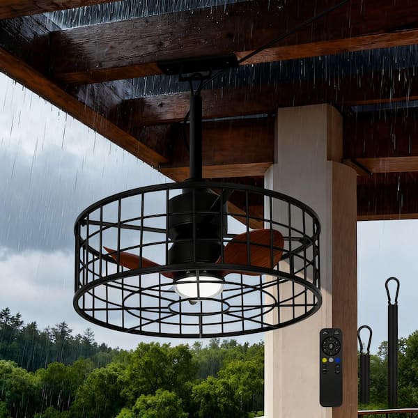 19 in. Indoor/Outdoor Black Waterproof Ceiling Fan with Lights, 6-Speed Remote Control, for Outside Porch, Pergola